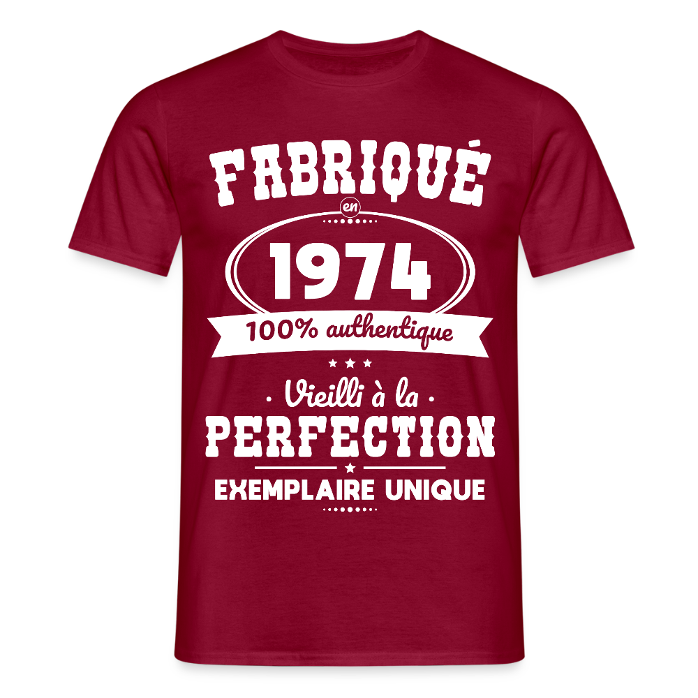 T-shirt Homme - Anniversaire 51 Ans - Fabriqué en 1974 - rouge brique