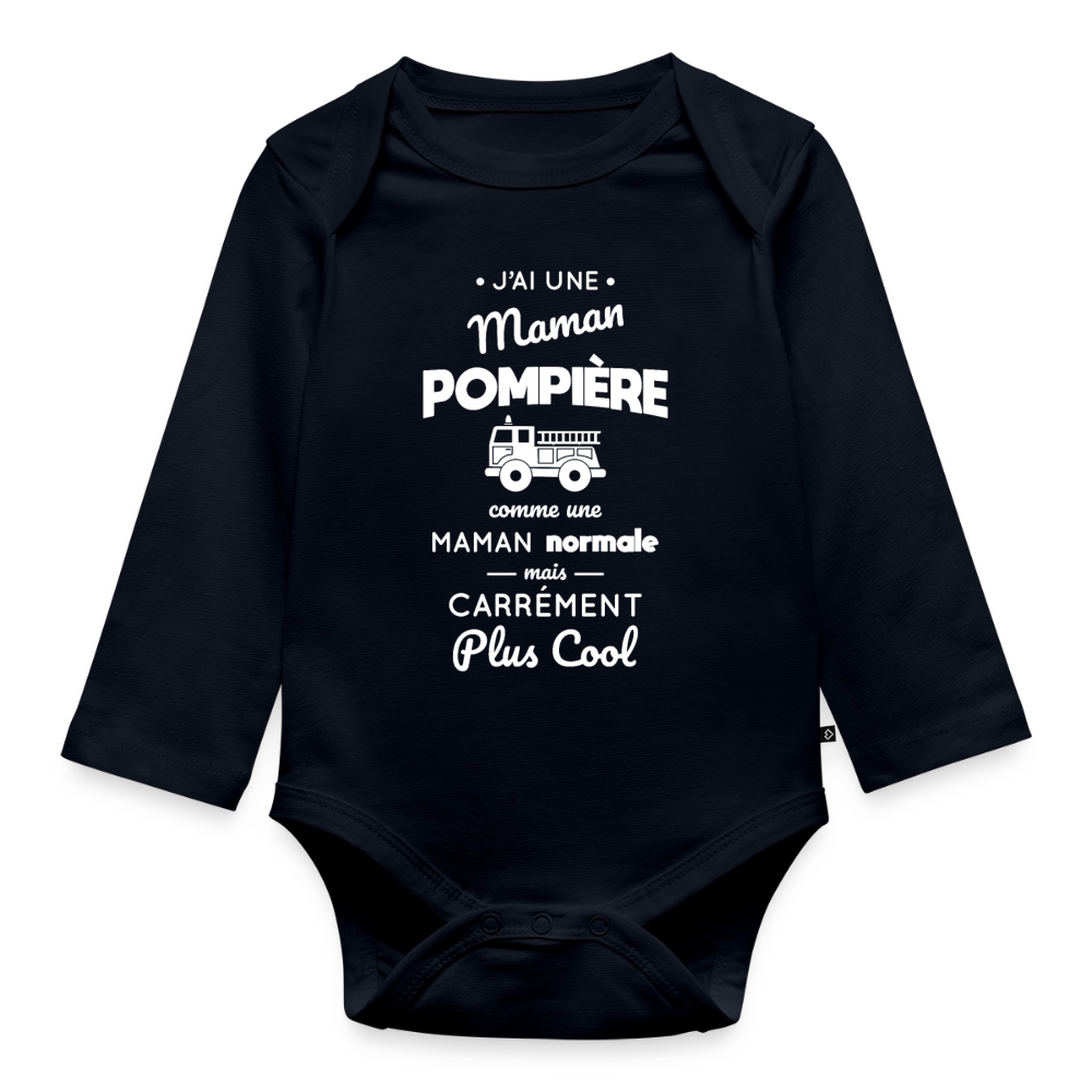 Body Bébé bio manches longues - J'ai une maman pompière - bleu marine