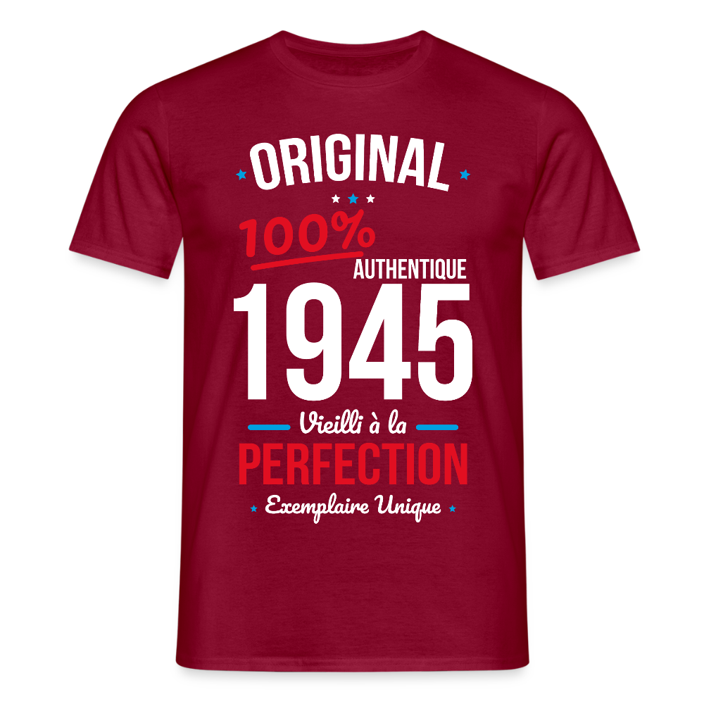T-shirt Homme - Anniversaire 80 Ans - Original 1945 - rouge brique