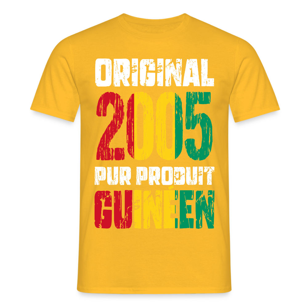 T-shirt Homme - Anniversaire 20 Ans - Original 2005 - Pur produit Guinéen - jaune