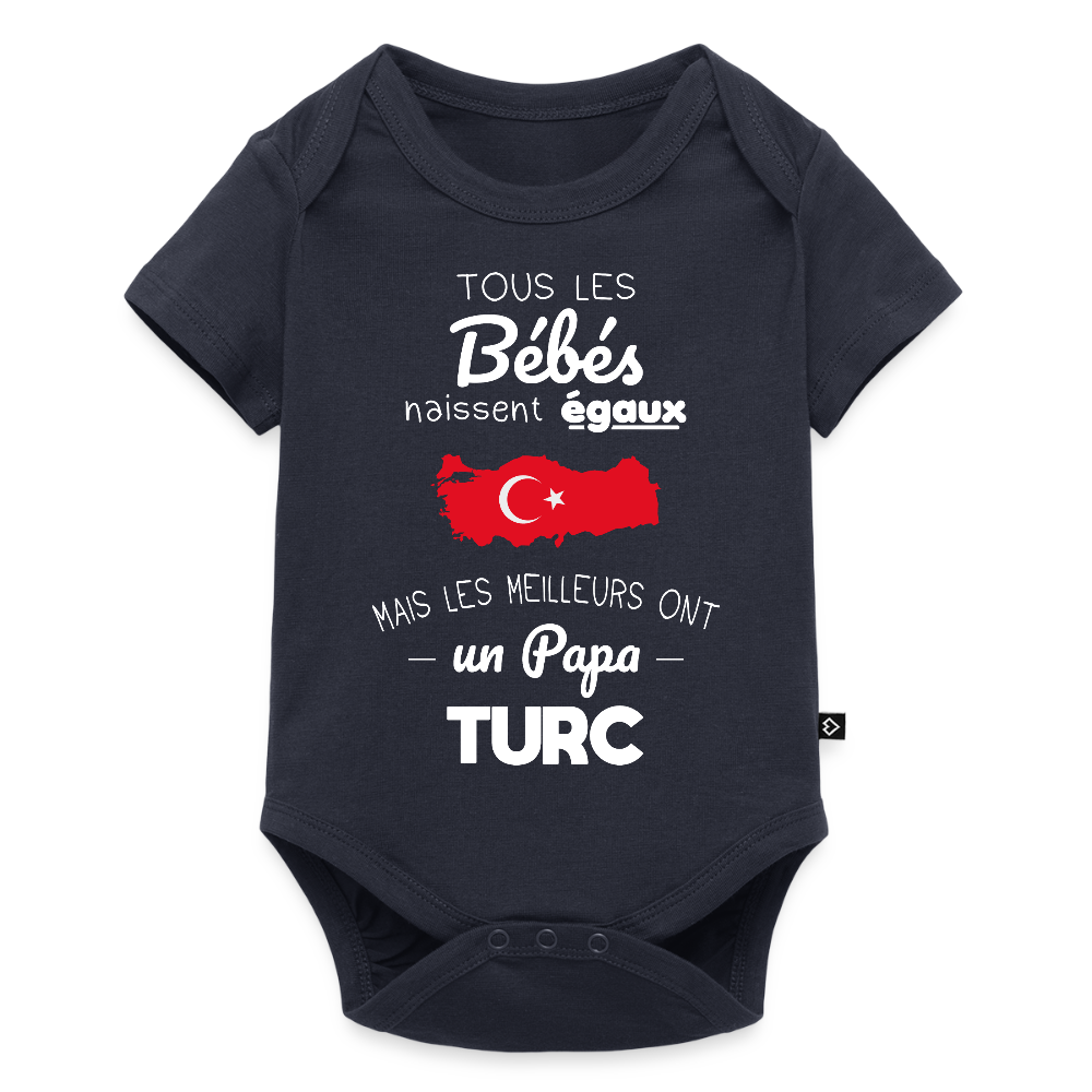 Body Bébé bio manches courtes - Les Meilleurs Ont Un Papa Turc - bleu marine