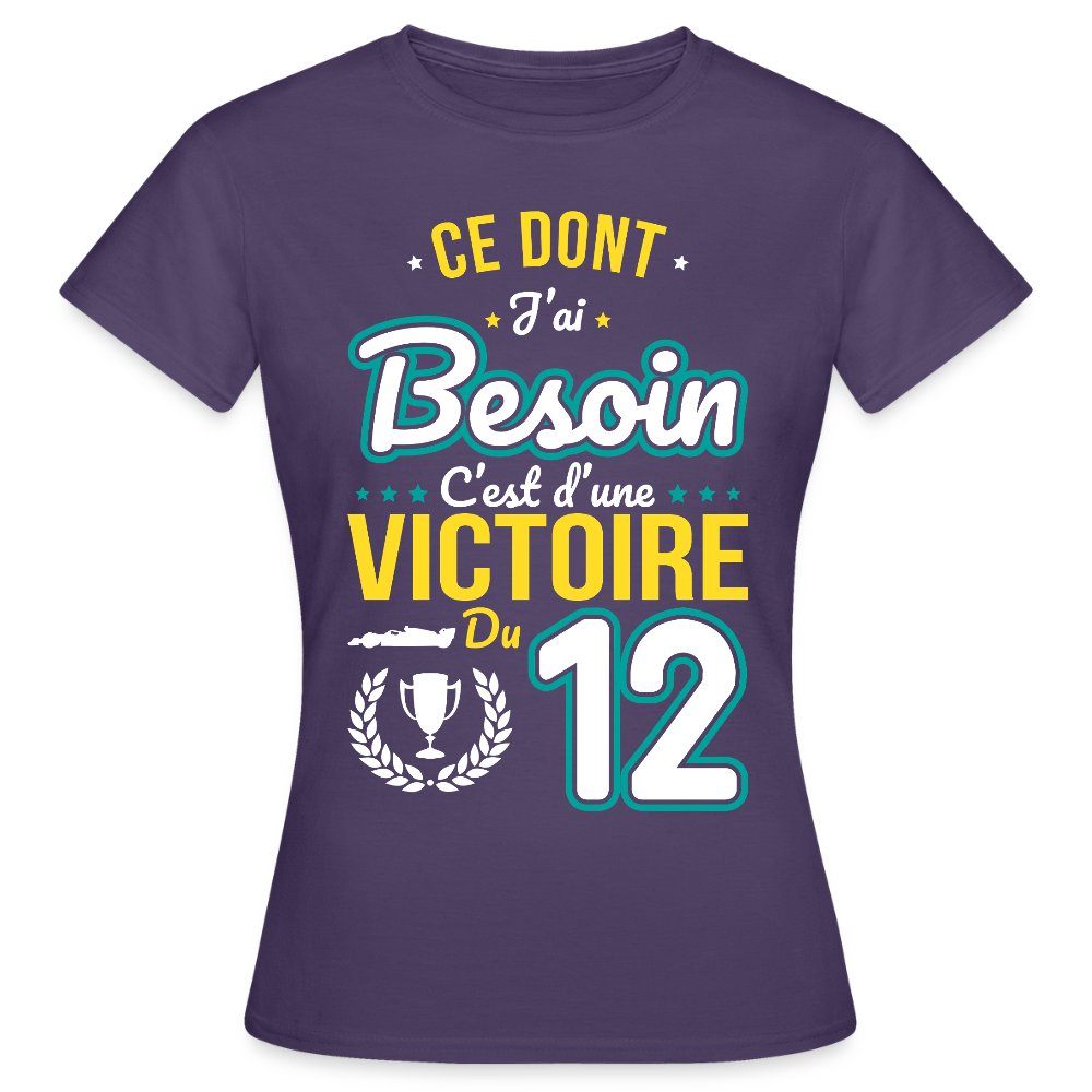 T-shirt Femme - Ce dont j'ai besoin c'est d'une victoire du 12 - violet foncé