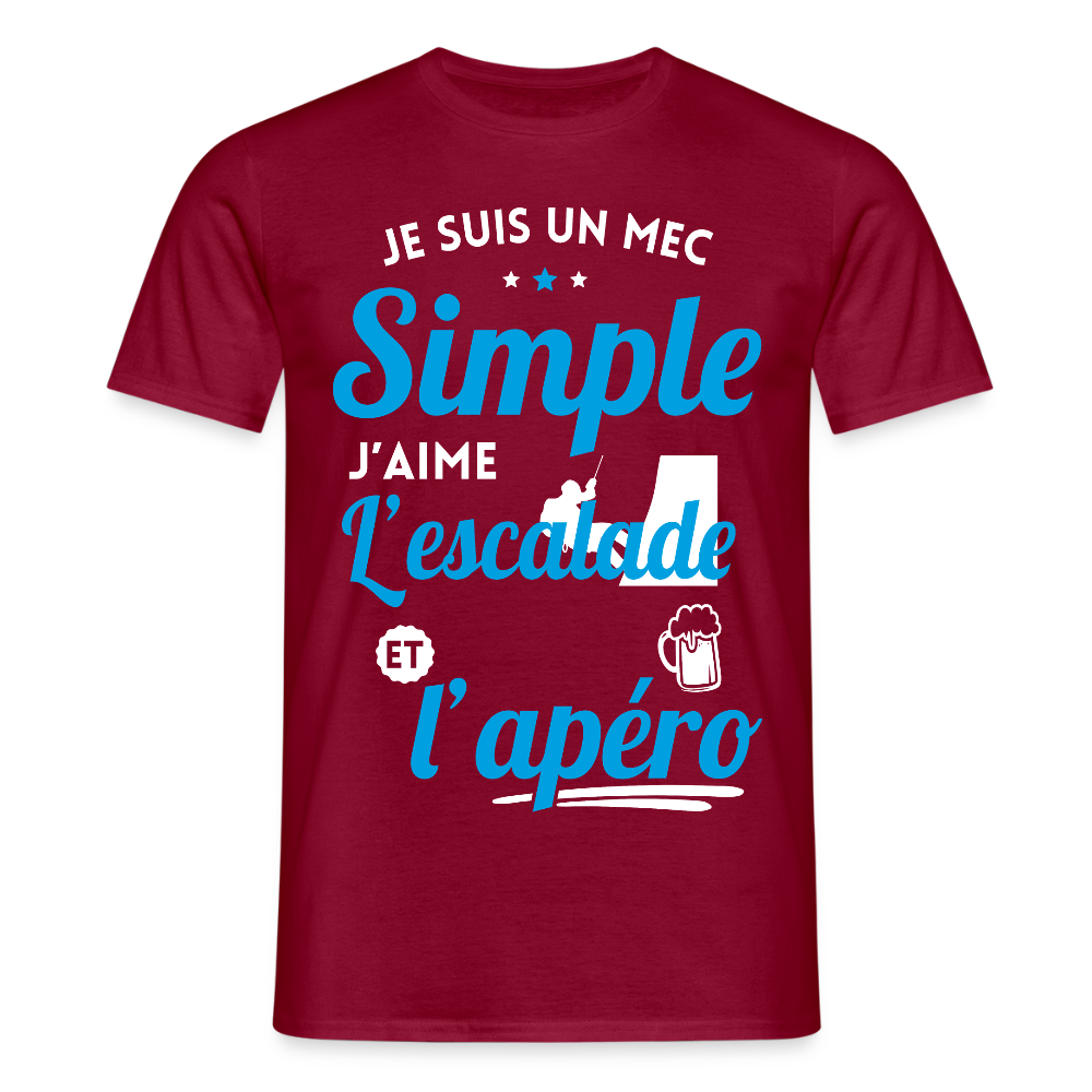 T-shirt Homme - J'aime l'escalade et l'apéro - rouge brique