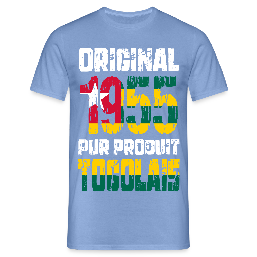 T-shirt Homme - Anniversaire 70 Ans - Original 1955 - Pur produit Togolais - carolina blue
