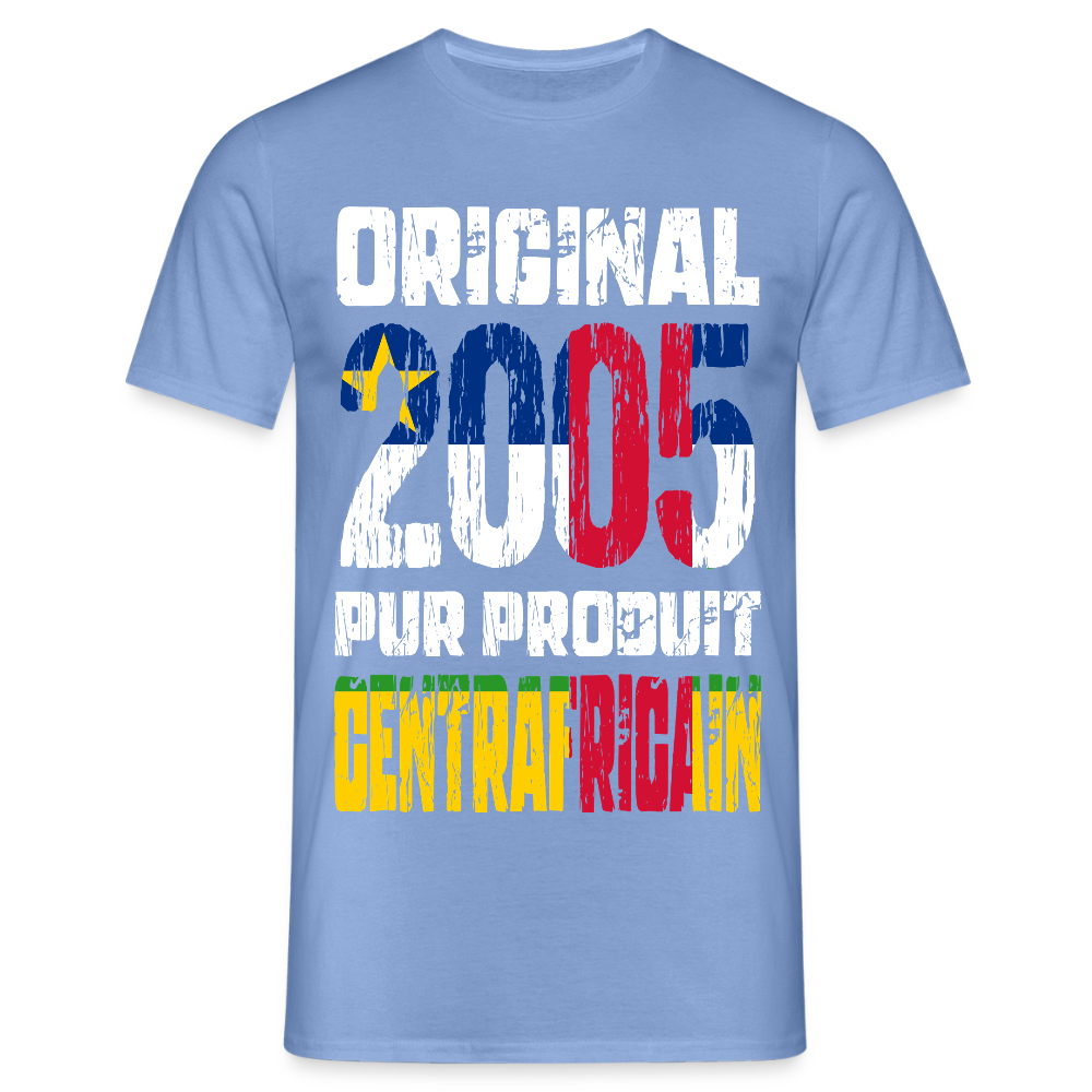 T-shirt Homme - Anniversaire 20 Ans - Original 2005 - Pur produit Centrafricain - carolina blue