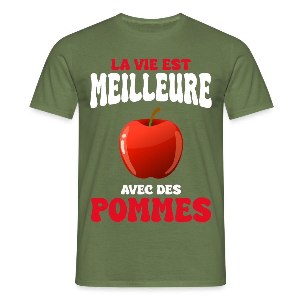 T-shirt Homme - La vie est meilleure avec des pommes - vert militaire