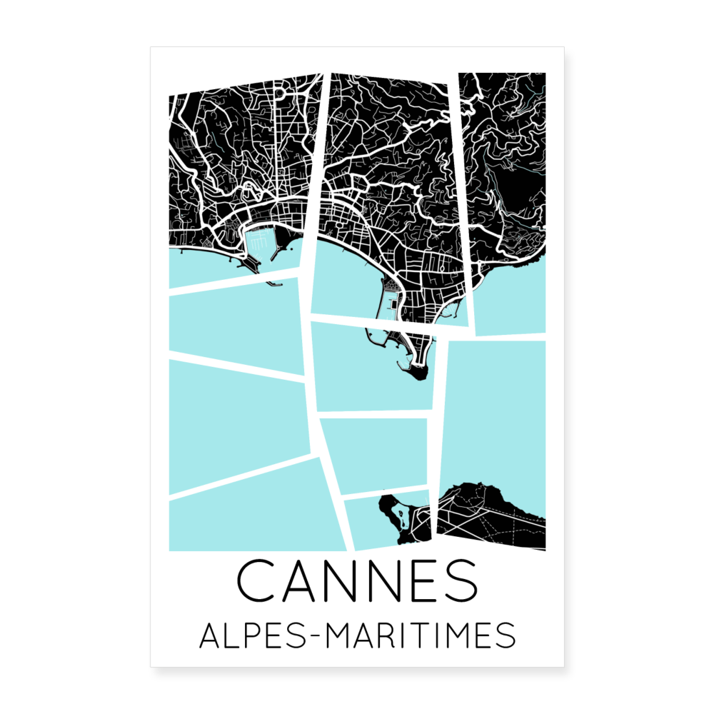 Poster Cannes - Plan Cannes - 60 x 90 cm - blanc