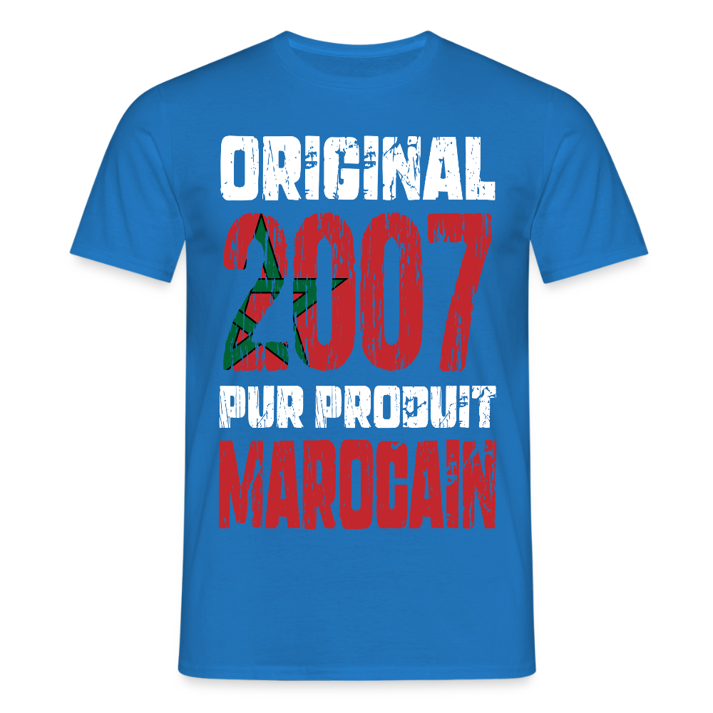 T-shirt Homme - Anniversaire 18 Ans - Original 2007 - Pur produit Marocain - bleu royal