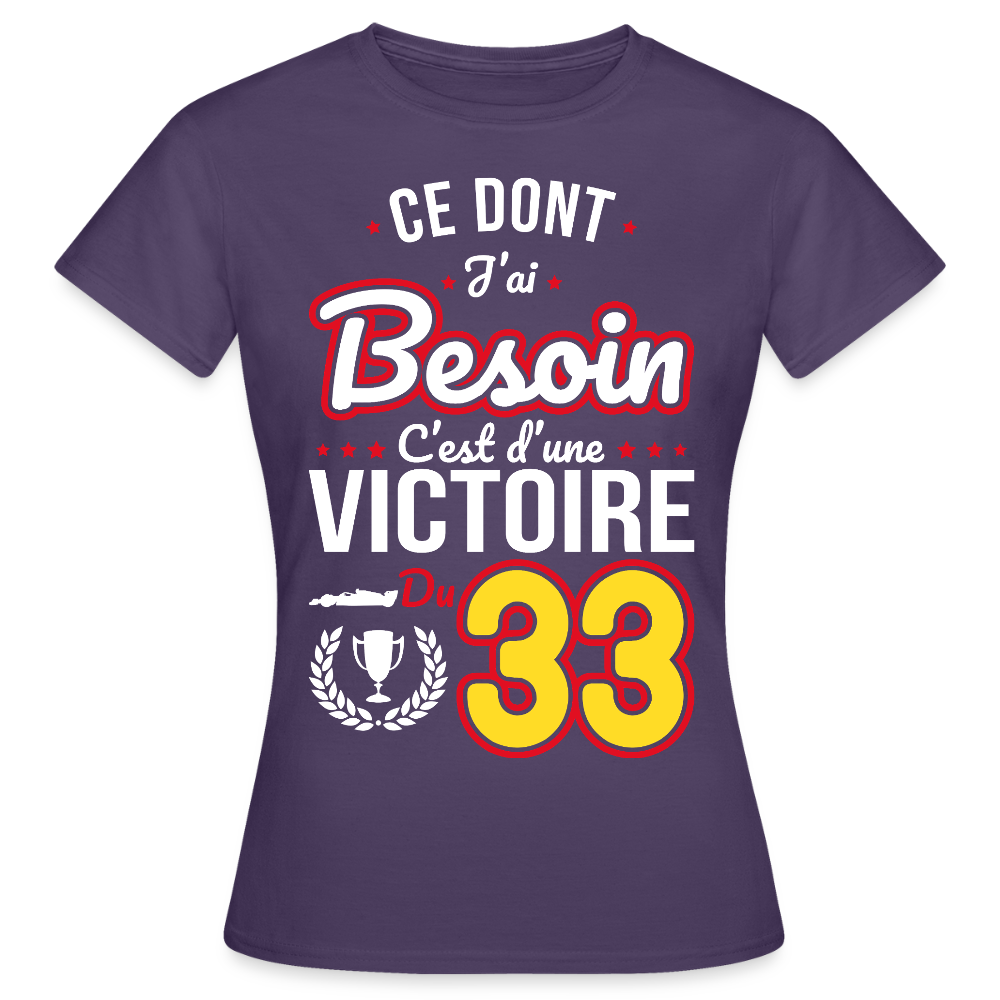 T-shirt Femme - Ce dont j'ai besoin c'est d'une victoire du 33 - violet foncé