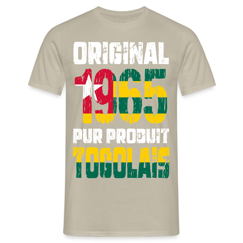 T-shirt Homme - Anniversaire 60 Ans - Original 1965 - Pur produit Togolais - beige sable