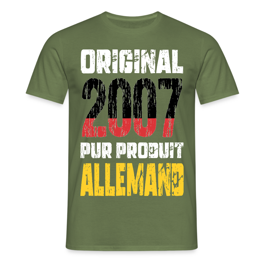 T-shirt Homme - Anniversaire 18 Ans - Original 2007 - Pur produit Allemand - vert militaire
