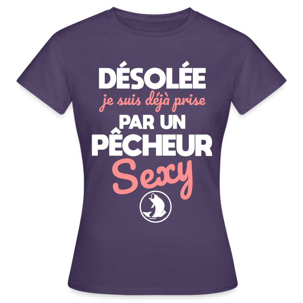T-shirt Femme - Je suis prise par un pêcheur sexy - violet foncé