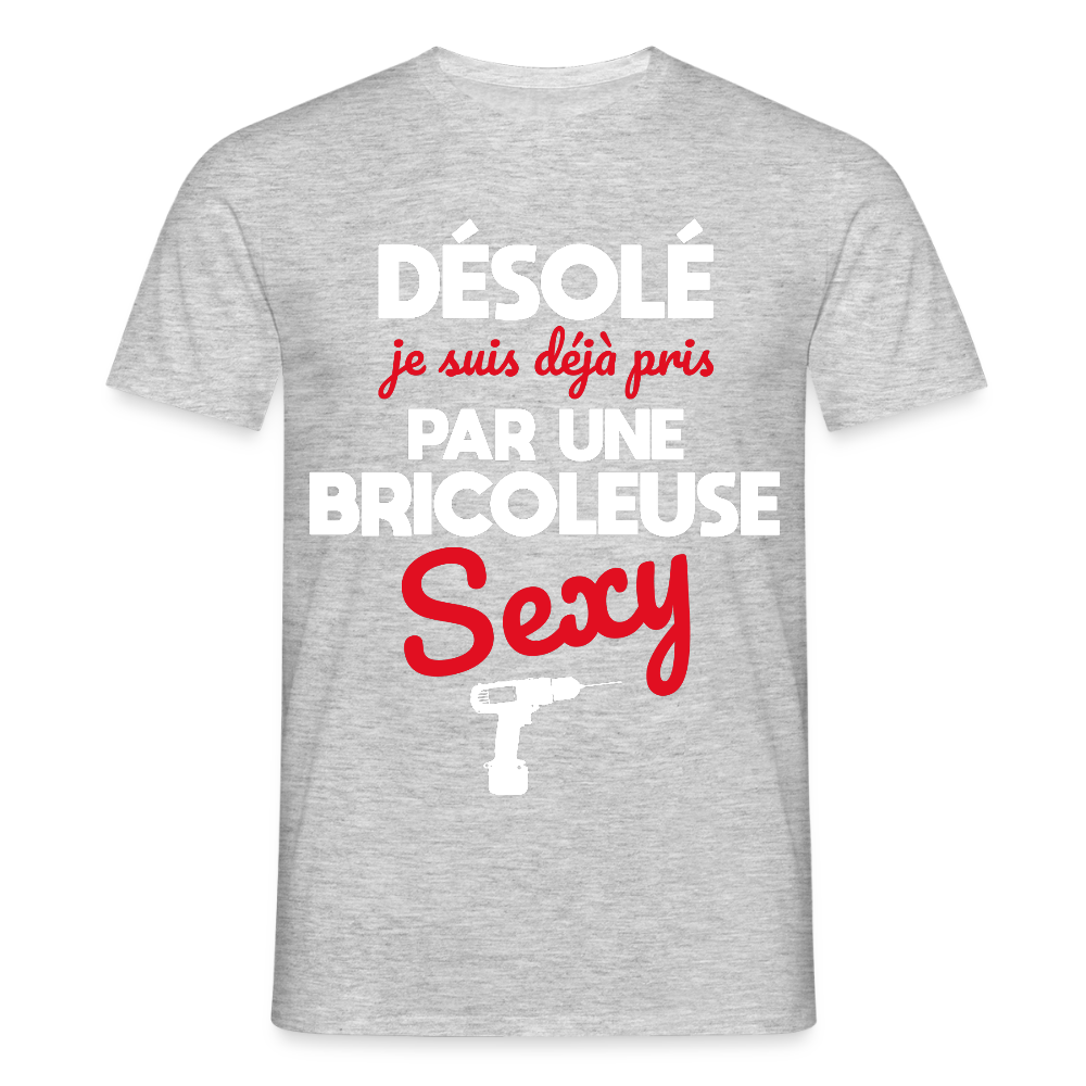T-shirt Homme - Je suis pris par une bricoleuse sexy - gris chiné