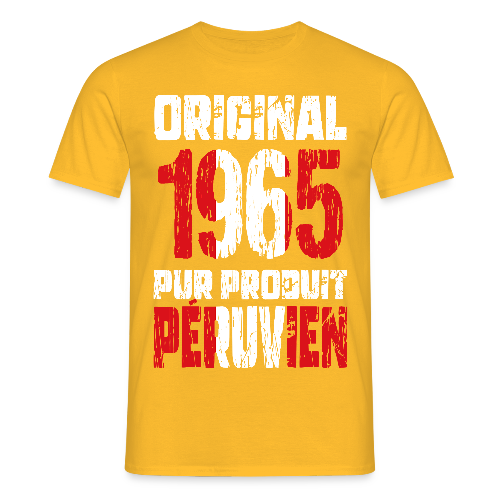 T-shirt Homme - Anniversaire 60 Ans - Original 1965 - Pur produit Péruvien - jaune