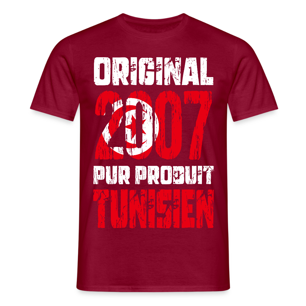 T-shirt Homme - Anniversaire 18 Ans - Original 2007 - Pur produit Tunisien - rouge brique