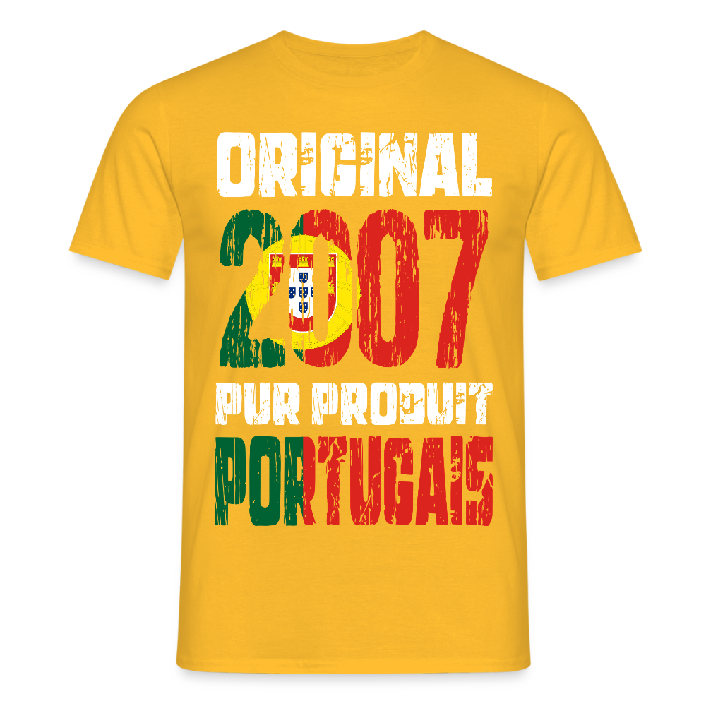 T-shirt Homme - Anniversaire 18 Ans - Original 2007 - Pur produit Portugais - jaune