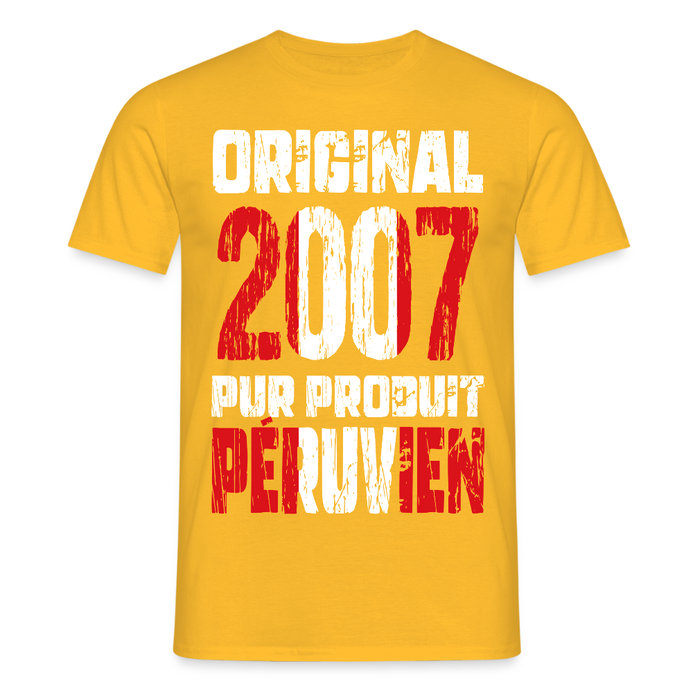 T-shirt Homme - Anniversaire 18 Ans - Original 2007 - Pur produit Péruvien - jaune