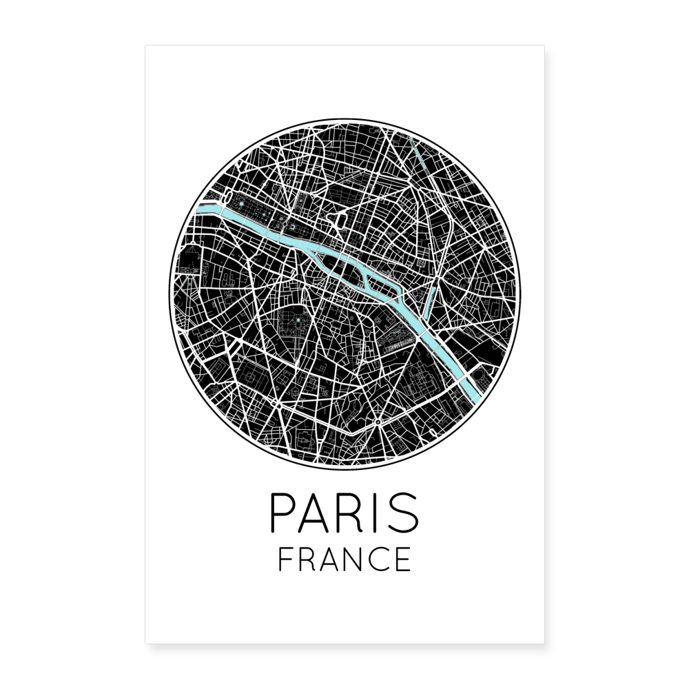 Poster Paris - Plan Paris - 40 x 60 cm - blanc
