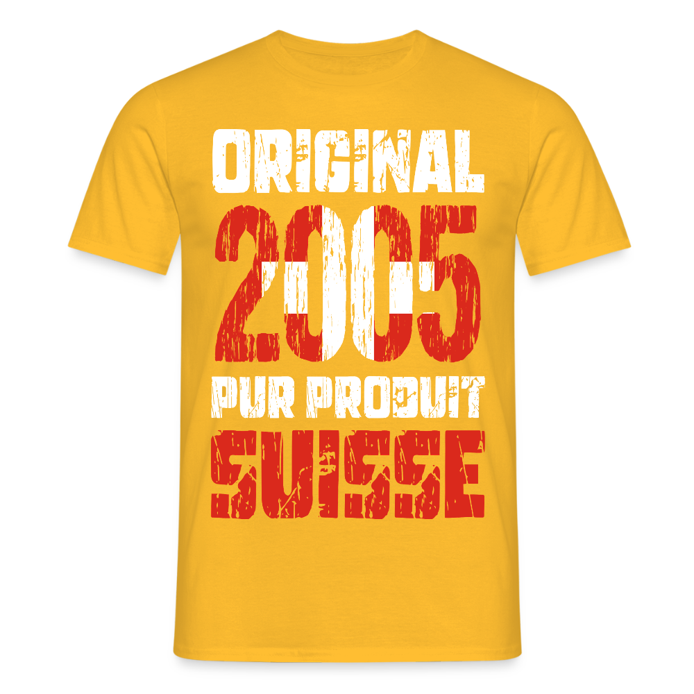T-shirt Homme - Anniversaire 20 Ans - Original 2005 - Pur produit Suisse - jaune