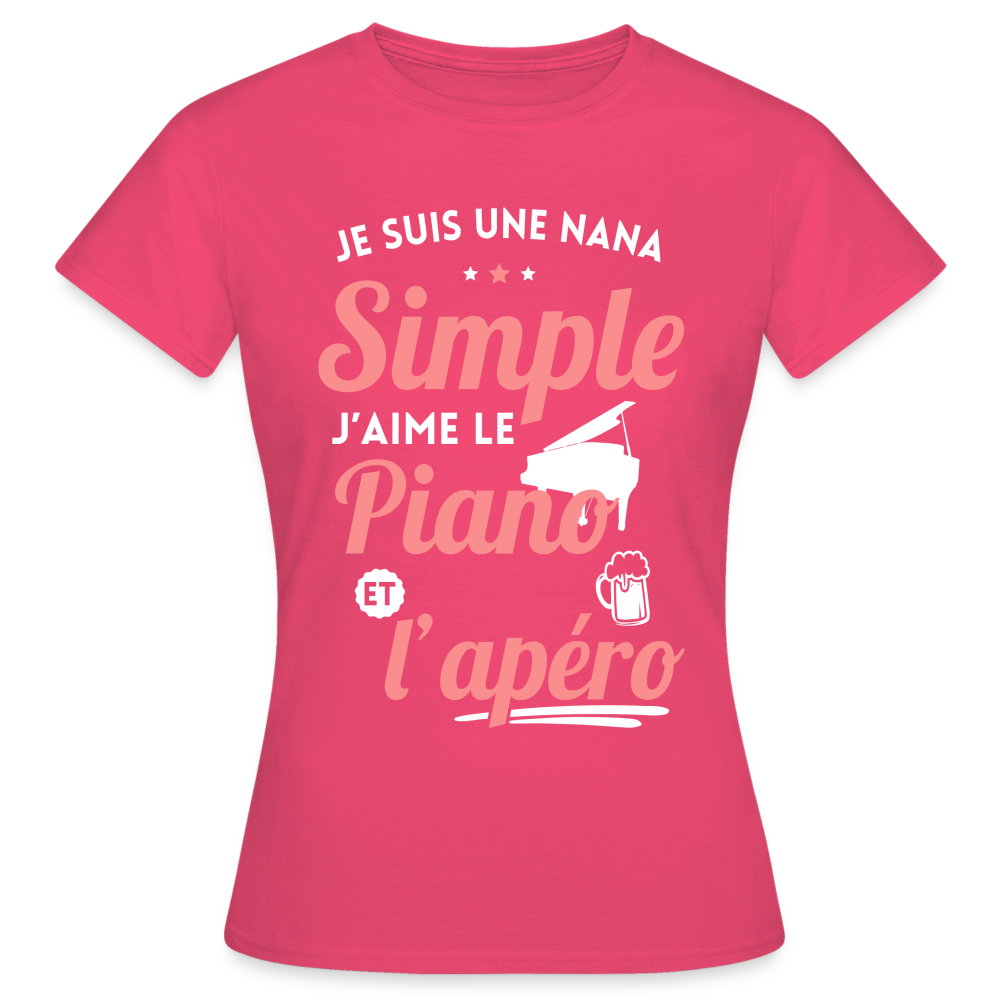 T-shirt Femme - J'aime le piano et l'apéro - rose azalée