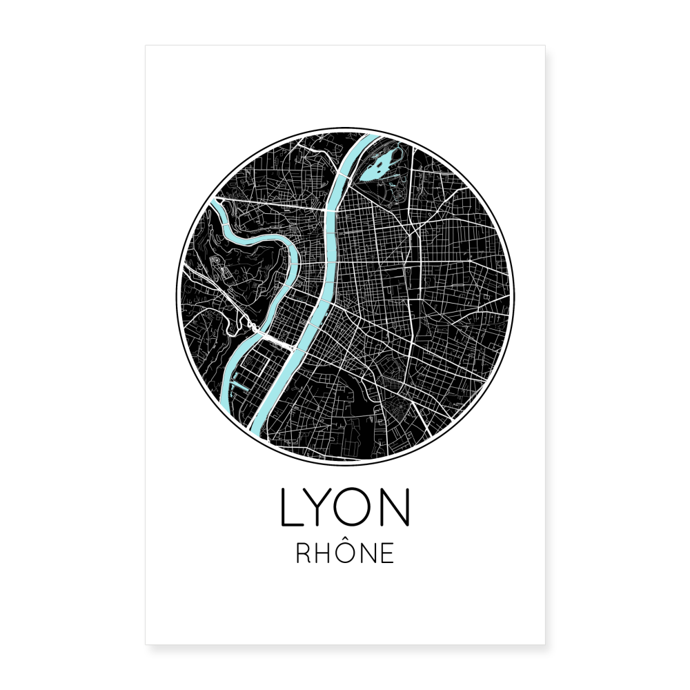 Poster Lyon - Plan Lyon - 60 x 90 cm - blanc