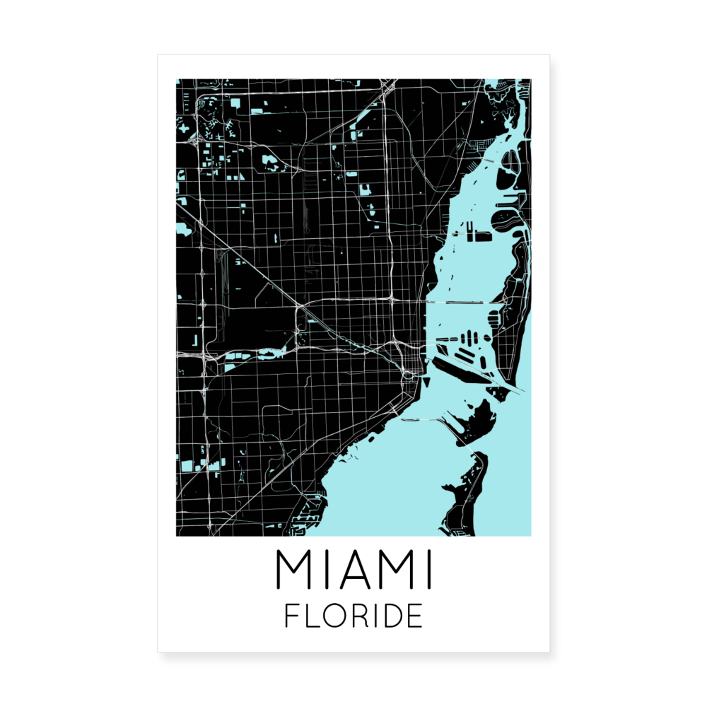 Poster Miami - Plan Miami - 20 x 30 cm - blanc