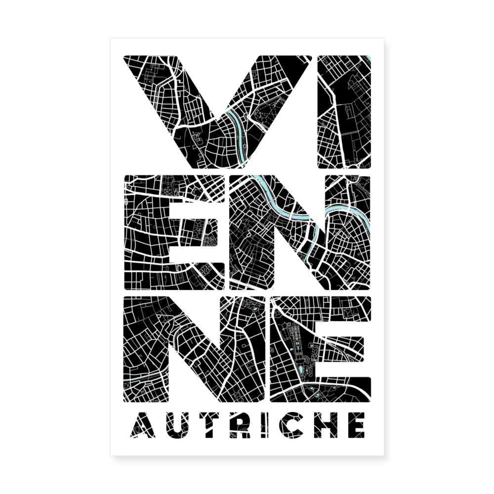 Poster Vienne - Plan Vienne - 20 x 30 cm - blanc