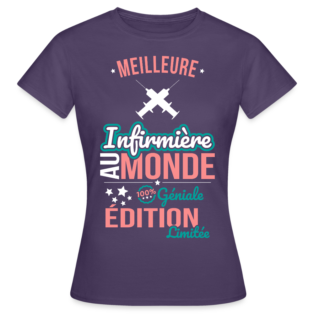 T-shirt Femme - Meilleure Infirmière au monde - 100% géniale - violet foncé