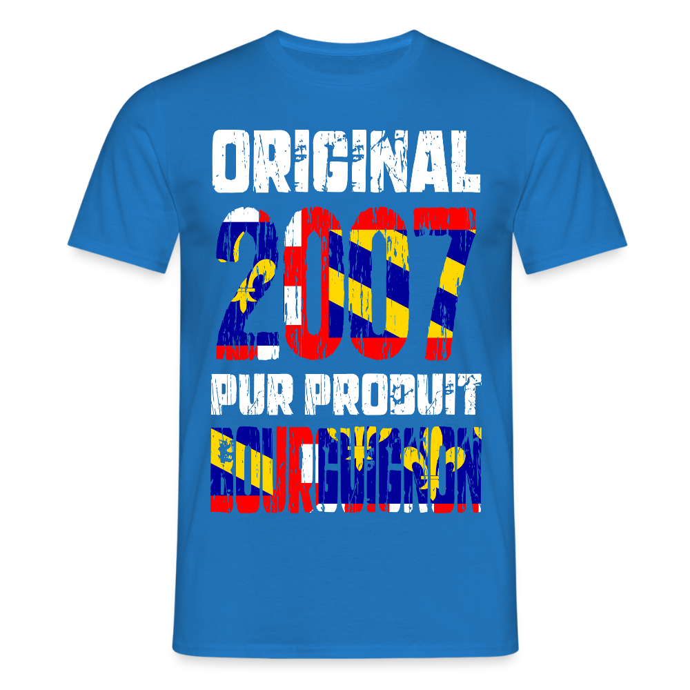 T-shirt Homme - Anniversaire 18 Ans - Original 2007 - Pur produit Bourguignon - bleu royal