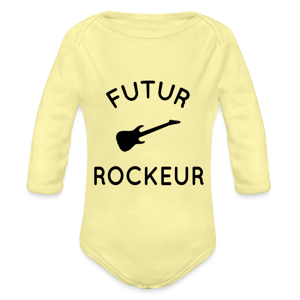 Body Bébé bio manches longues - Futur rockeur - jaune délavé