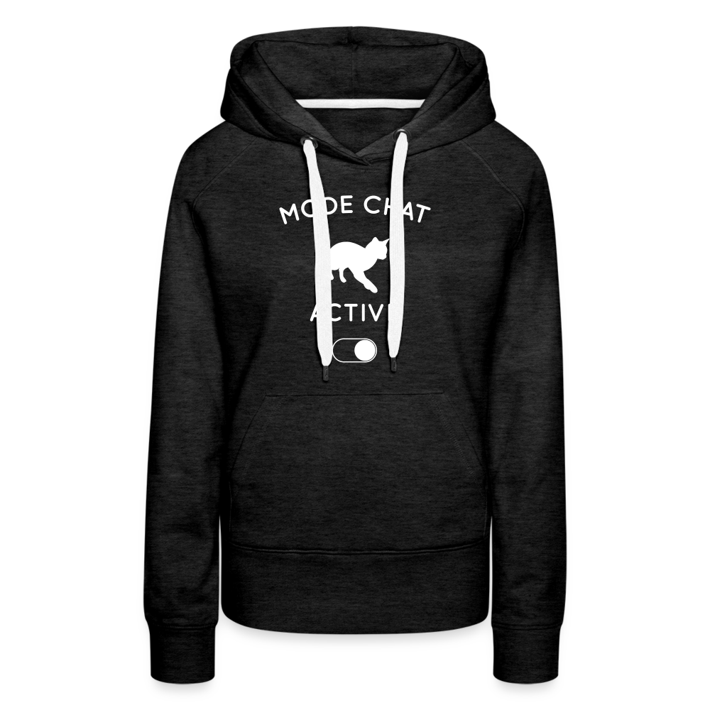 Sweat à capuche Premium Femme - Mode chat activé - charbon
