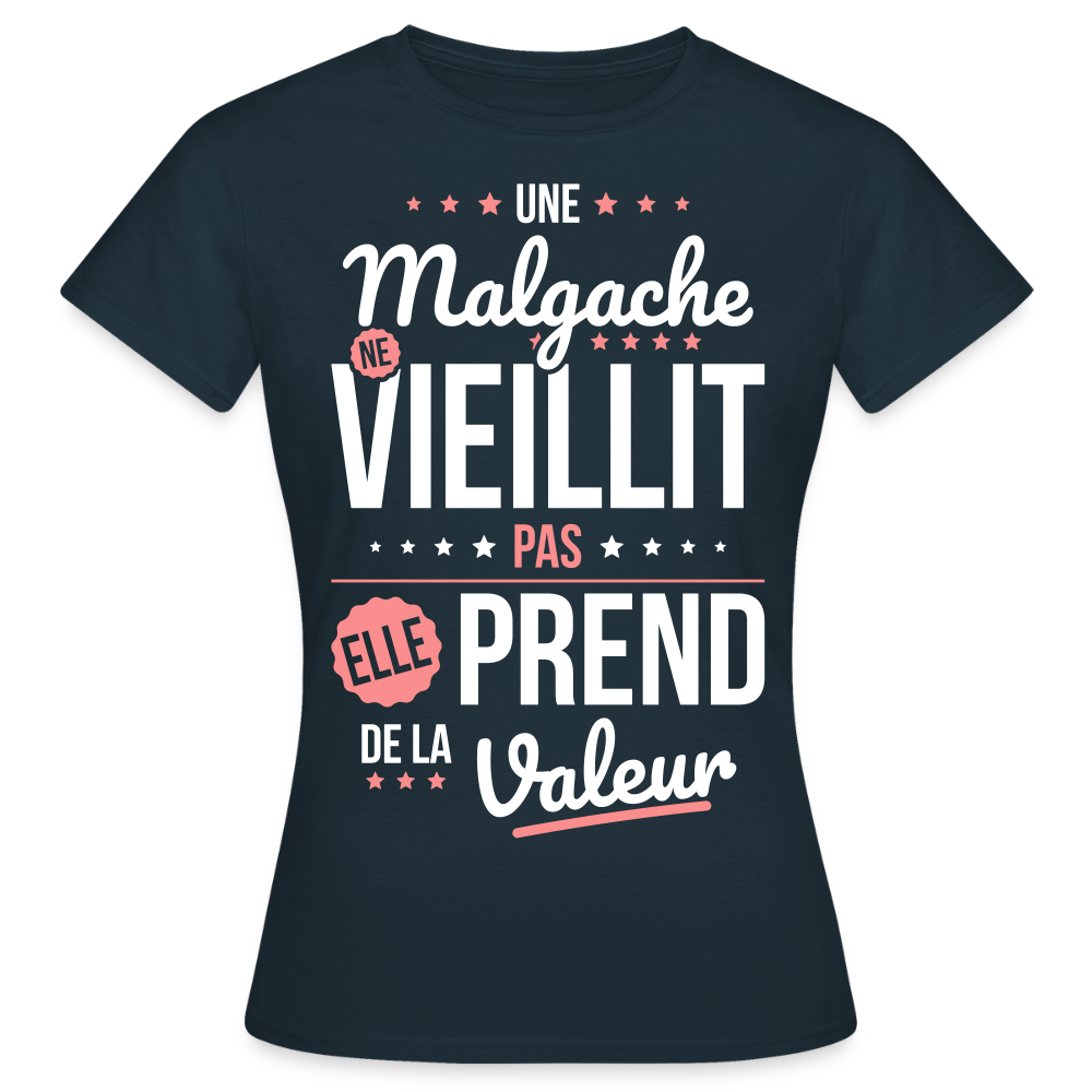 T-shirt Femme - Une Malgache ne vieillit pas - marine