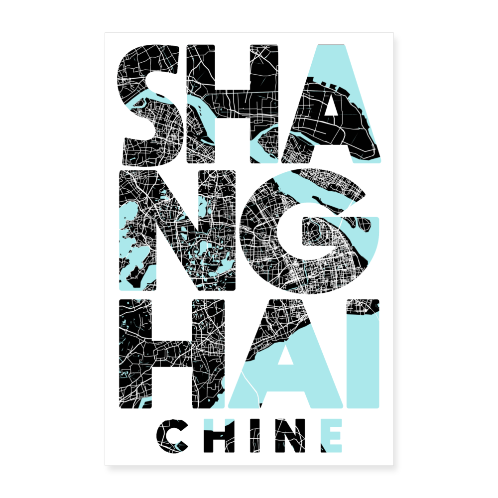 Poster Shanghai - Plan Shanghai - 40 x 60 cm - blanc
