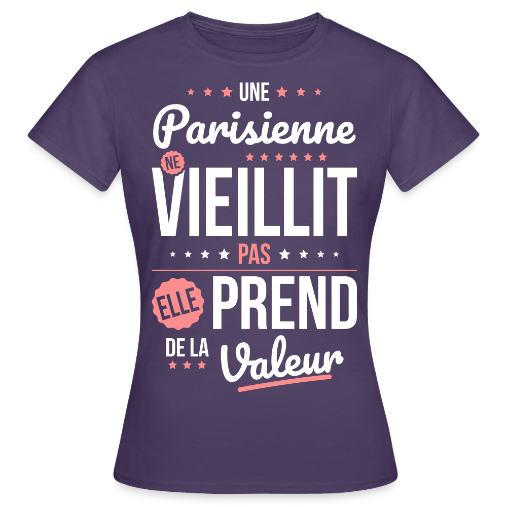 T-shirt Femme - Une Parisienne ne vieillit pas - violet foncé