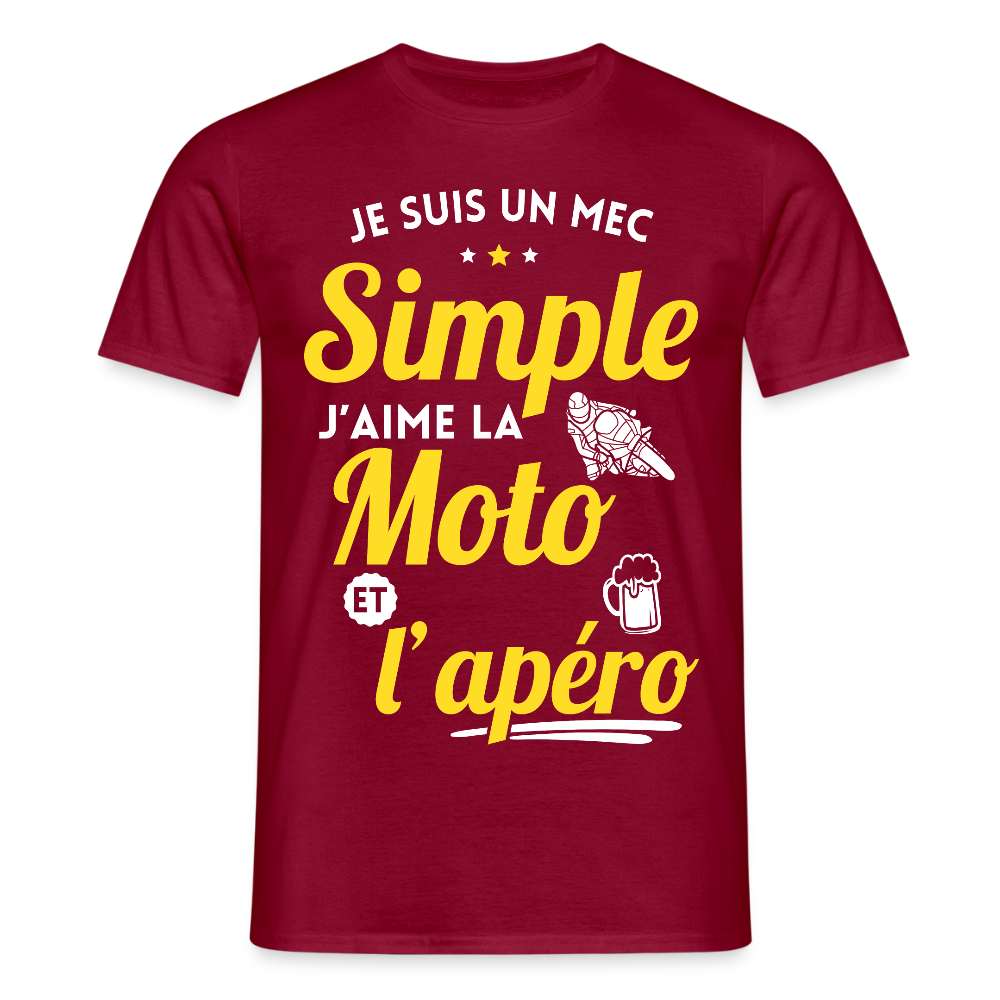 T-shirt Homme - J'aime la moto et l'apéro - rouge brique