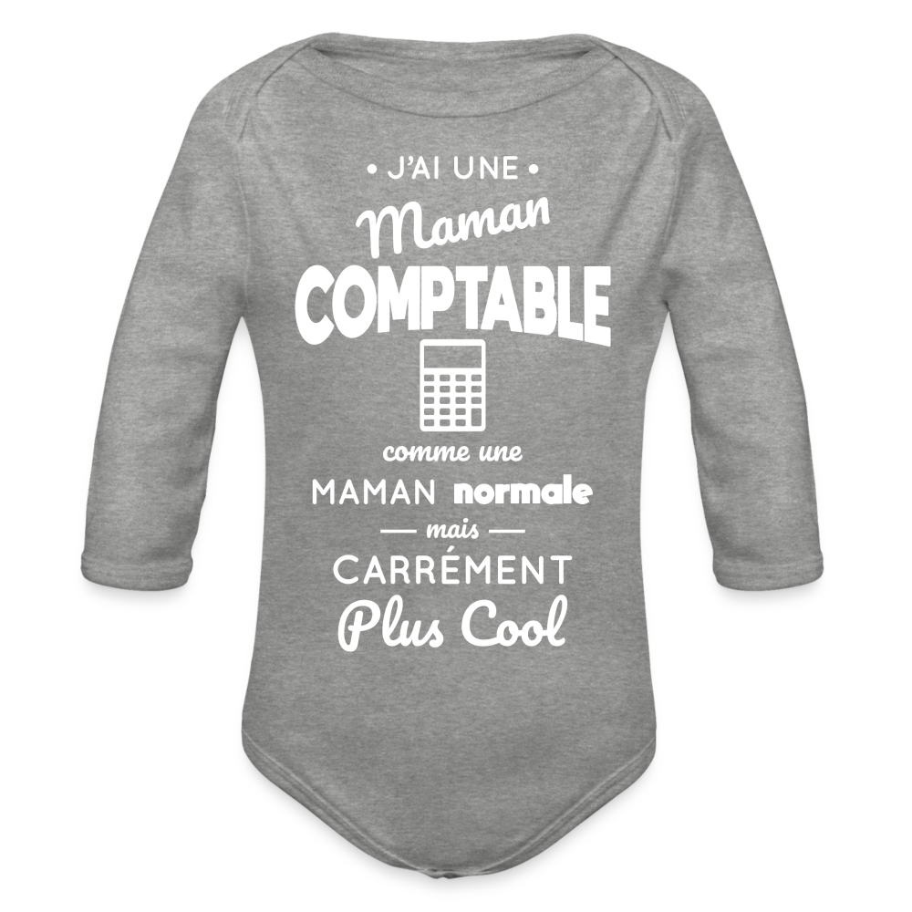 Body Bébé bio manches longues - J'ai une maman comptable - gris chiné
