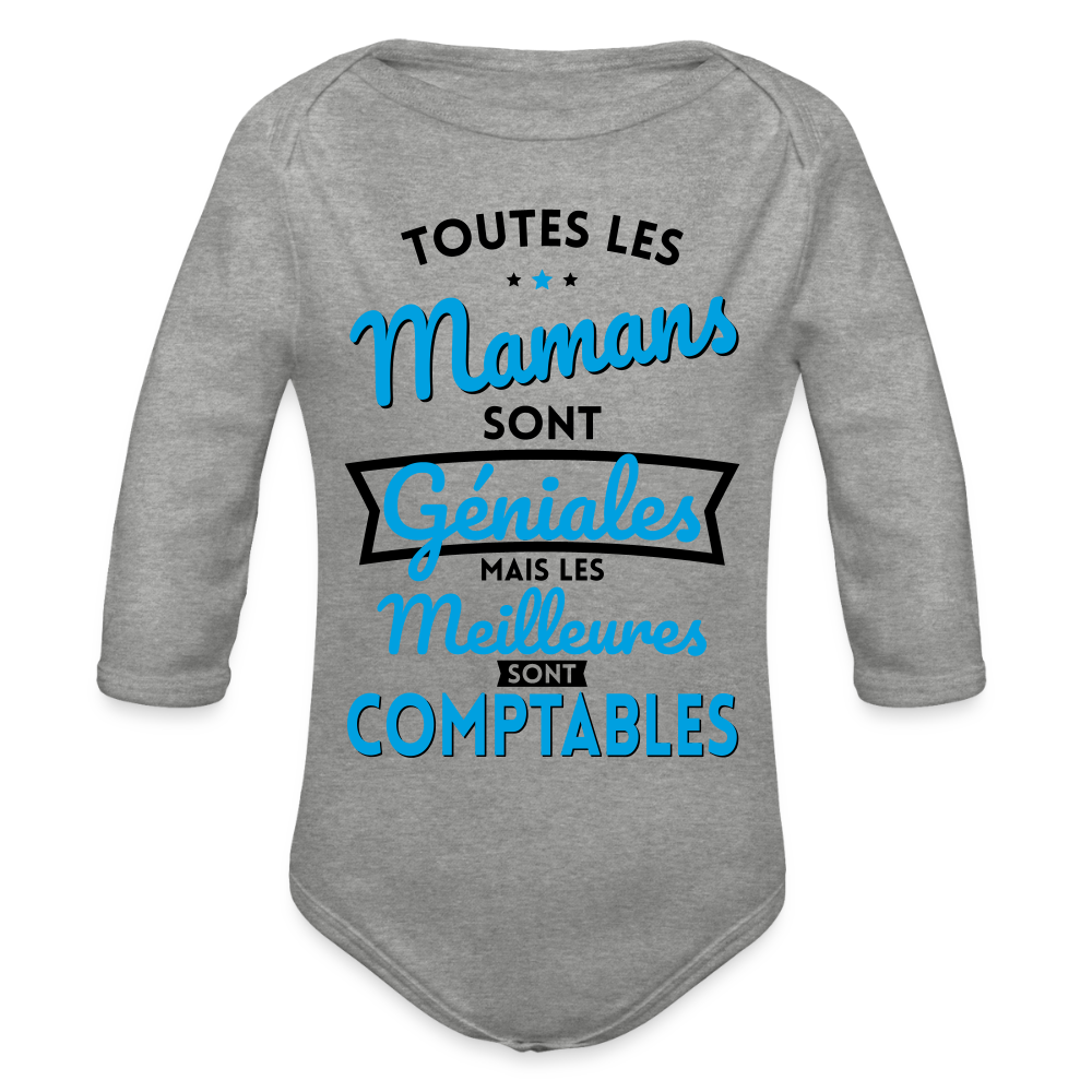Body Bébé bio manches longues - Mamans géniales - Les meilleures sont comptables - gris chiné