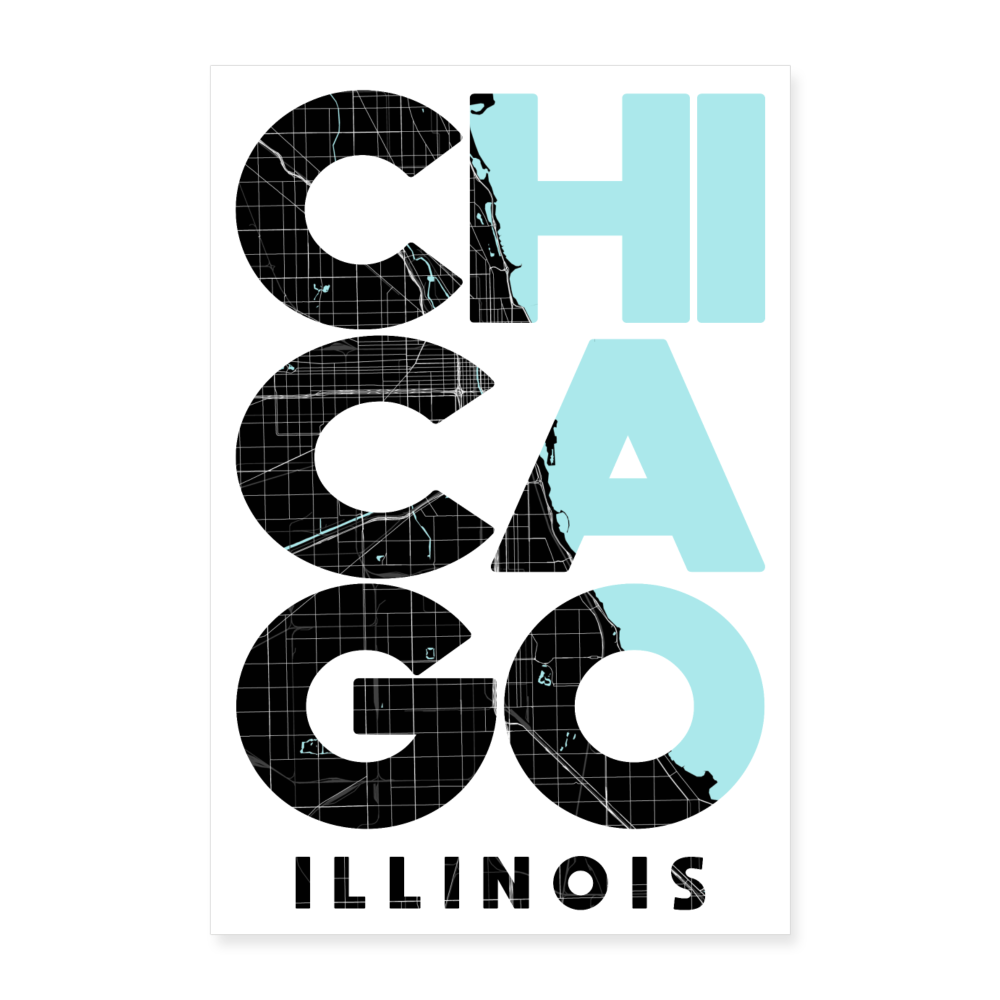 Poster Chicago - Plan Chicago - 60 x 90 cm - blanc