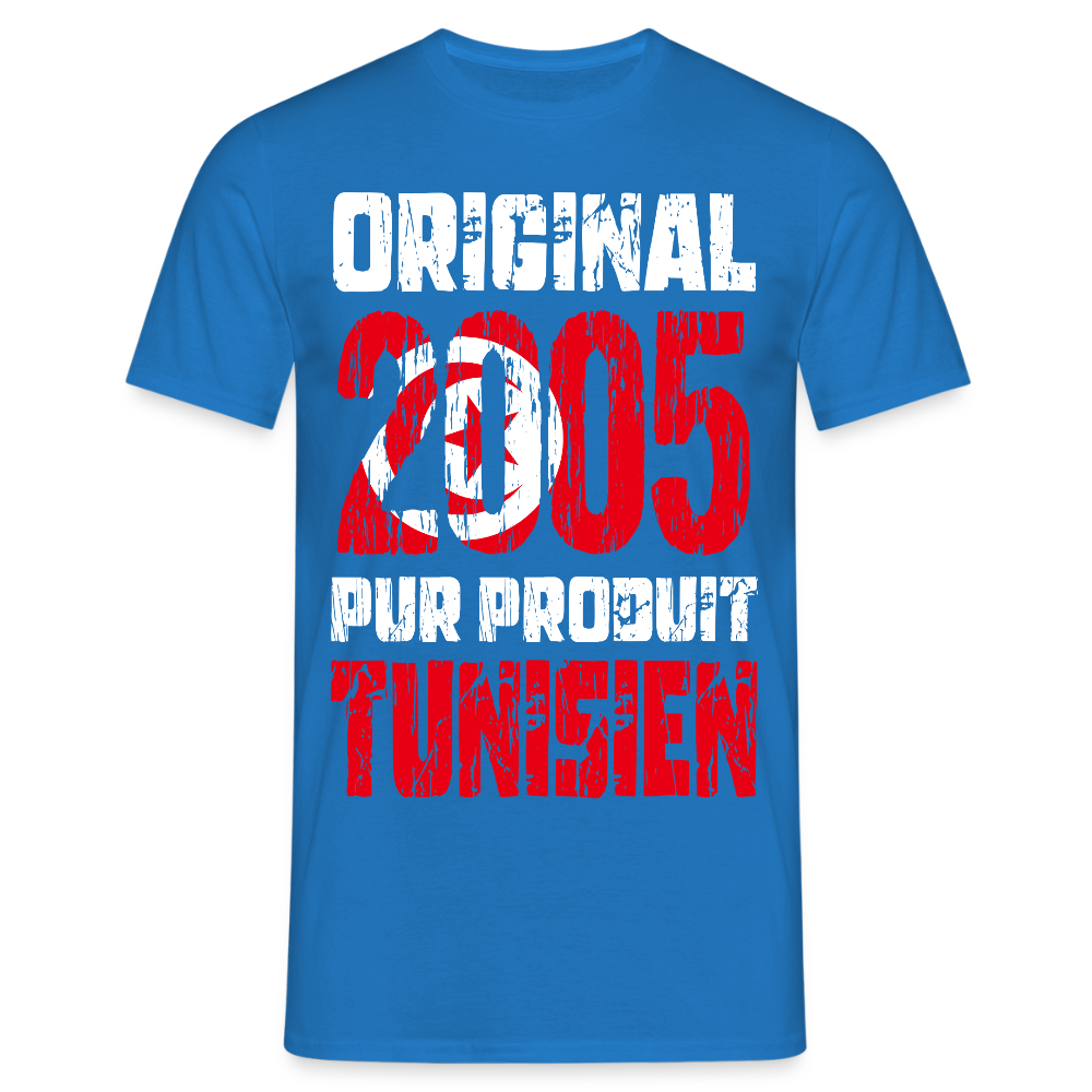 T-shirt Homme - Anniversaire 20 Ans - Original 2005 - Pur produit Tunisien - bleu royal