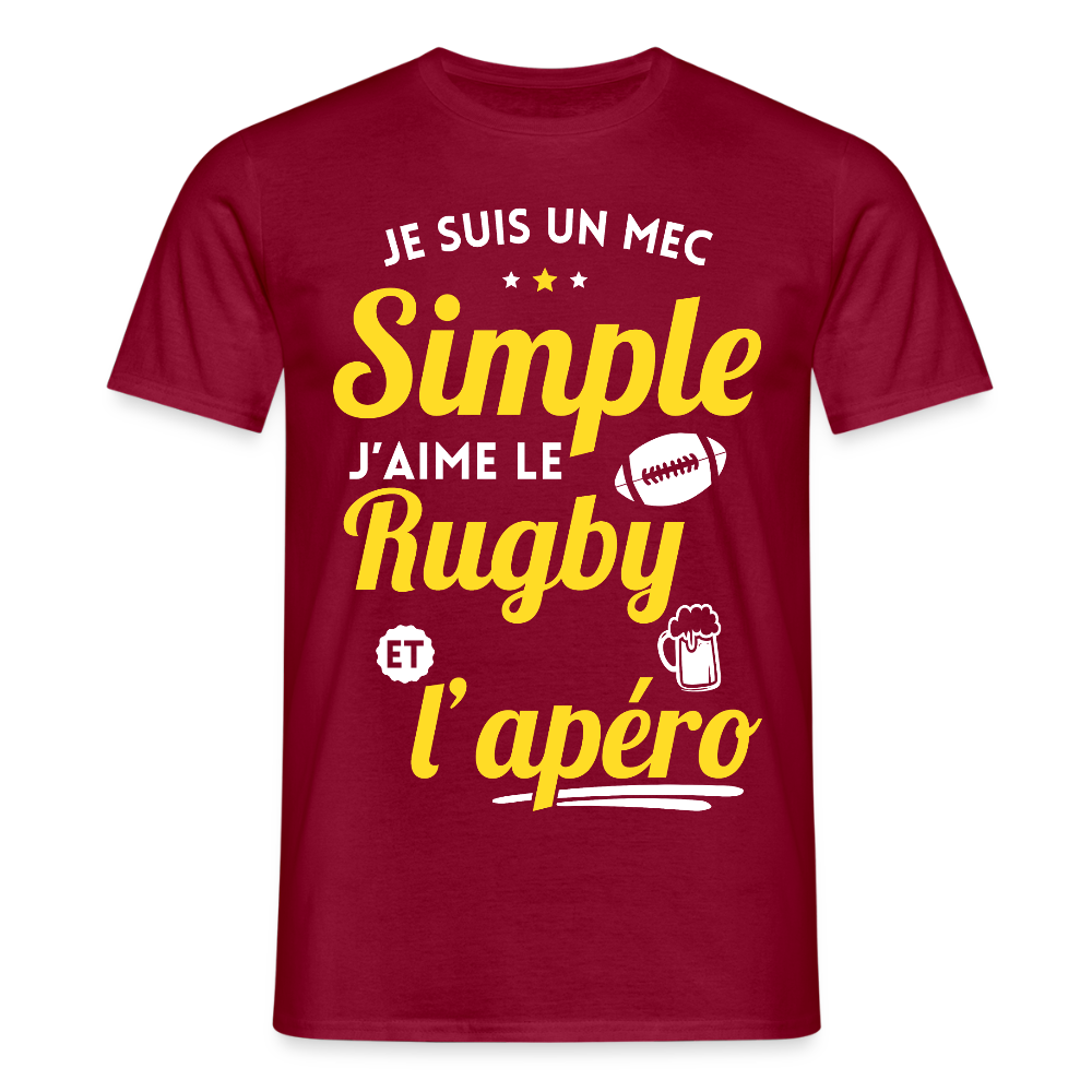 T-shirt Homme - J'aime le rugby et l'apéro - rouge brique