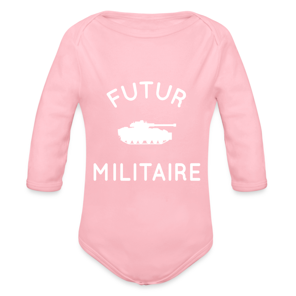 Body Bébé bio manches longues - Futur militaire - rose clair