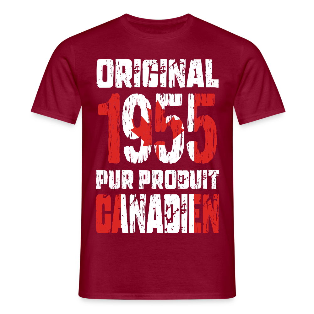 T-shirt Homme - Anniversaire 70 Ans - Original 1955 - Pur produit Canadien - rouge brique