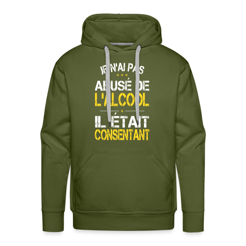 Sweat à capuche Premium Homme - Je n'ai pas abusé de l'alcool - vert olive