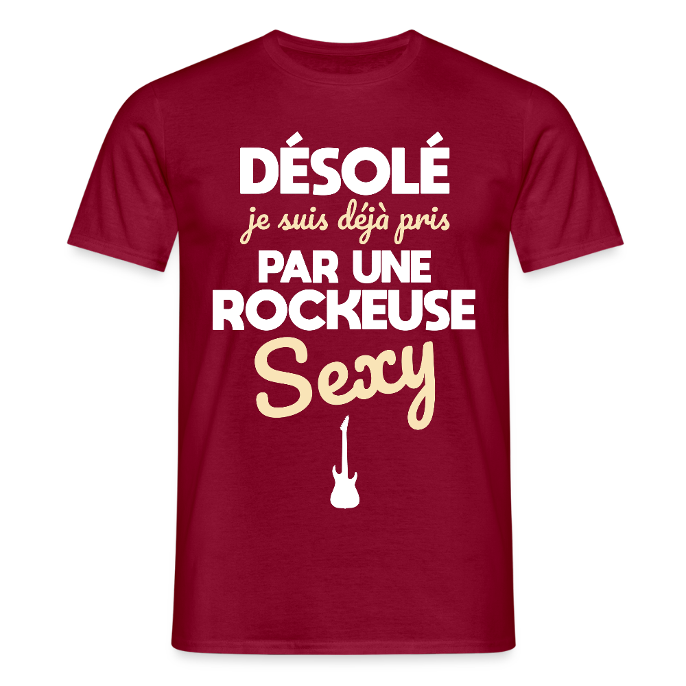 T-shirt Homme - Je suis pris par une rockeuse sexy - rouge brique
