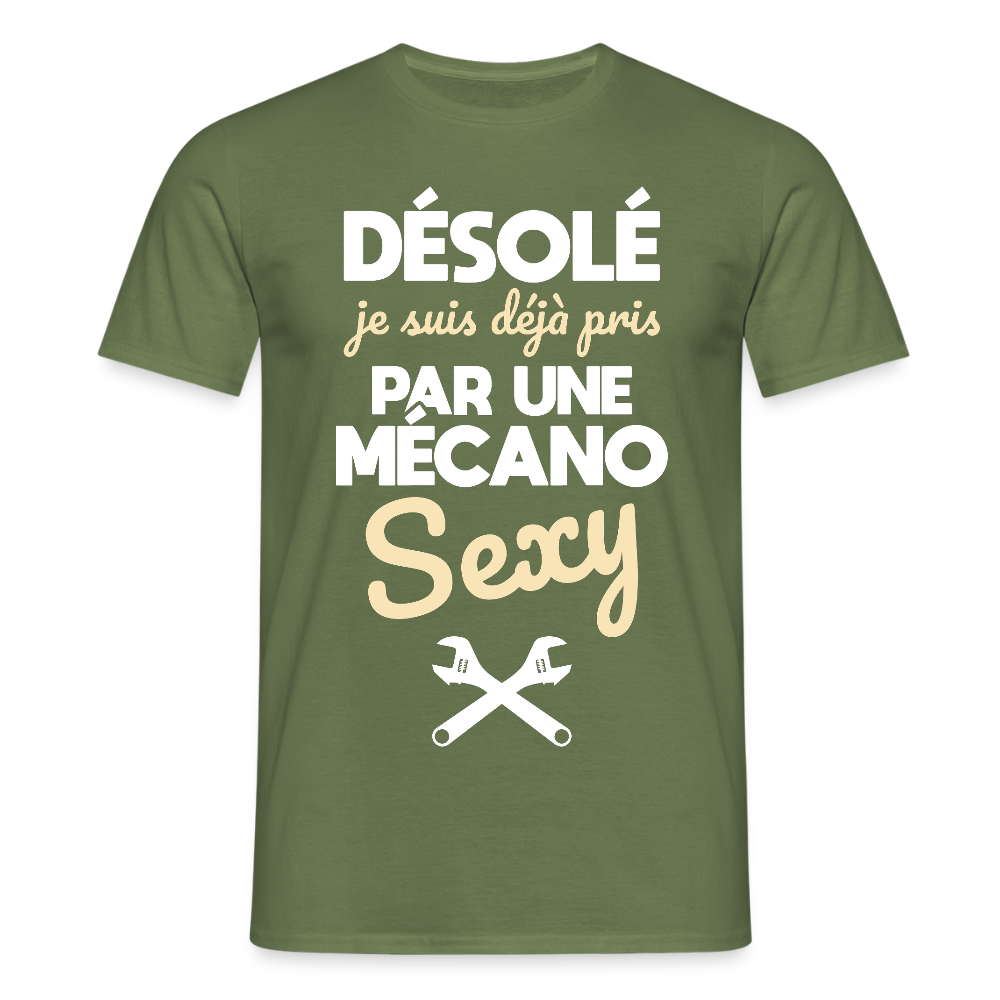 T-shirt Homme - Je suis pris par une mécano sexy - vert militaire