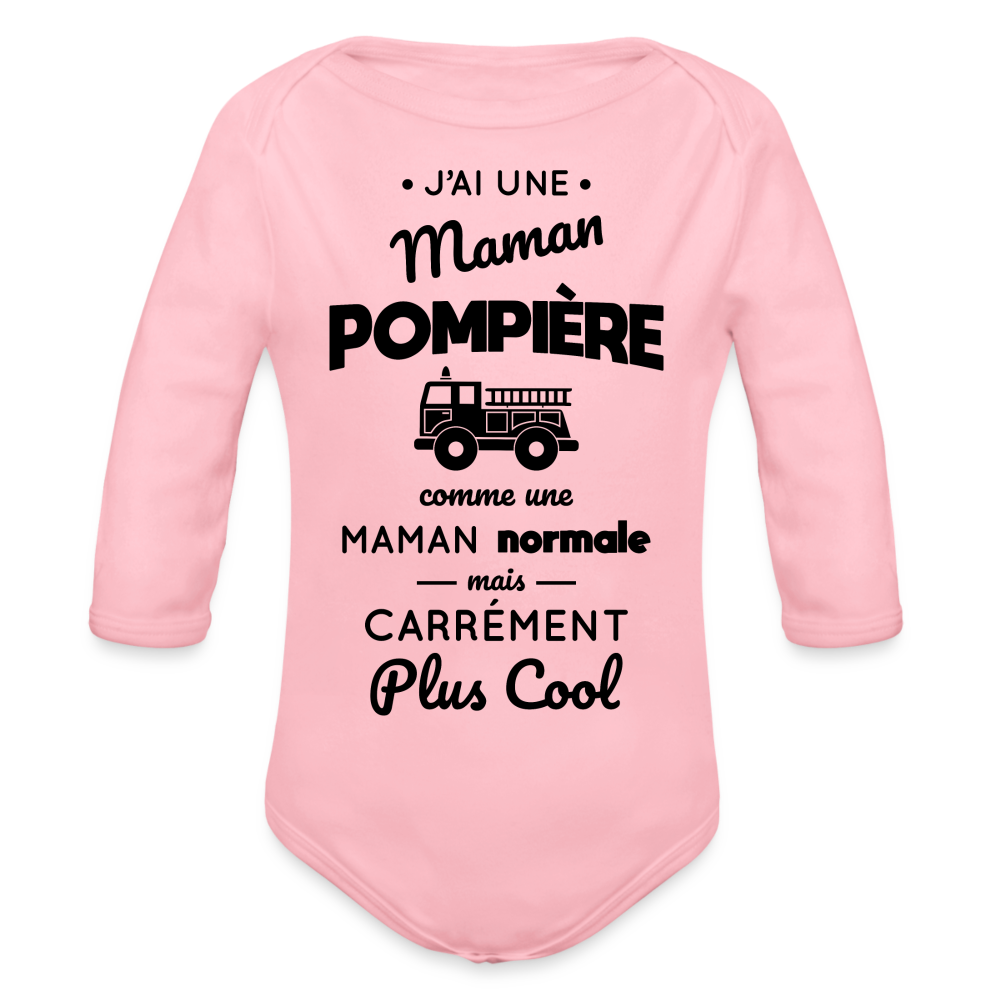 Body Bébé bio manches longues - J'ai une maman pompière - rose clair