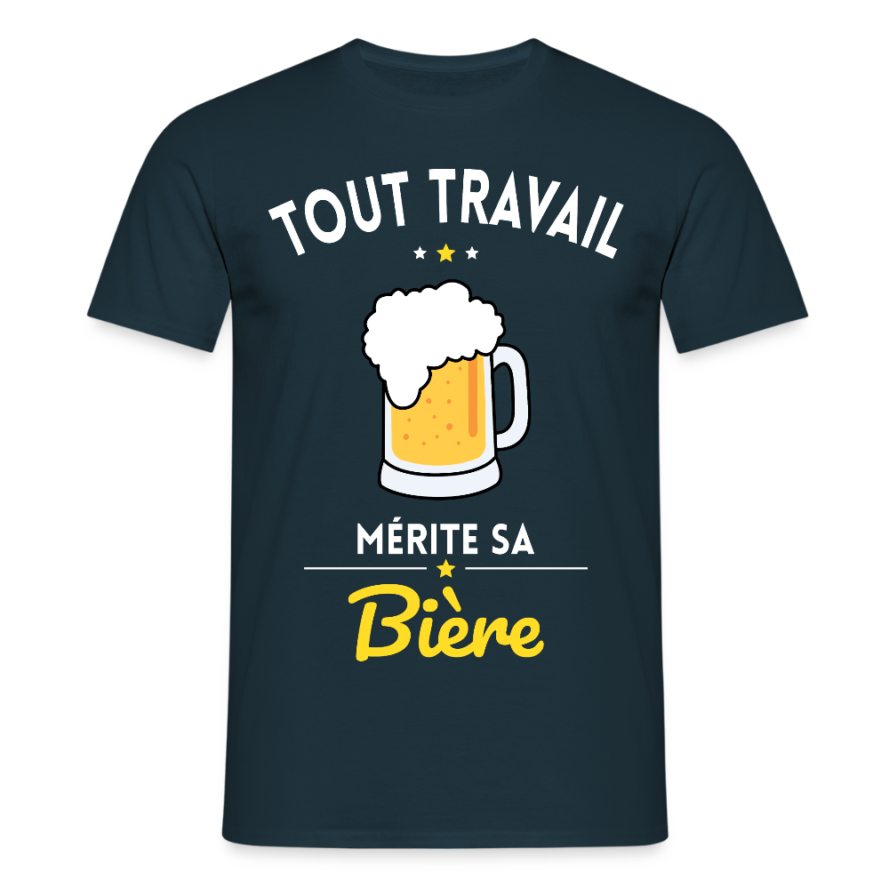 T-shirt Homme - Tout travail mérite sa bière - marine