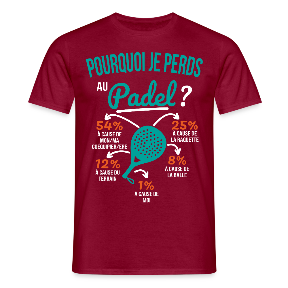 T-shirt Homme - Pourquoi Je Perds Au Padel - rouge brique