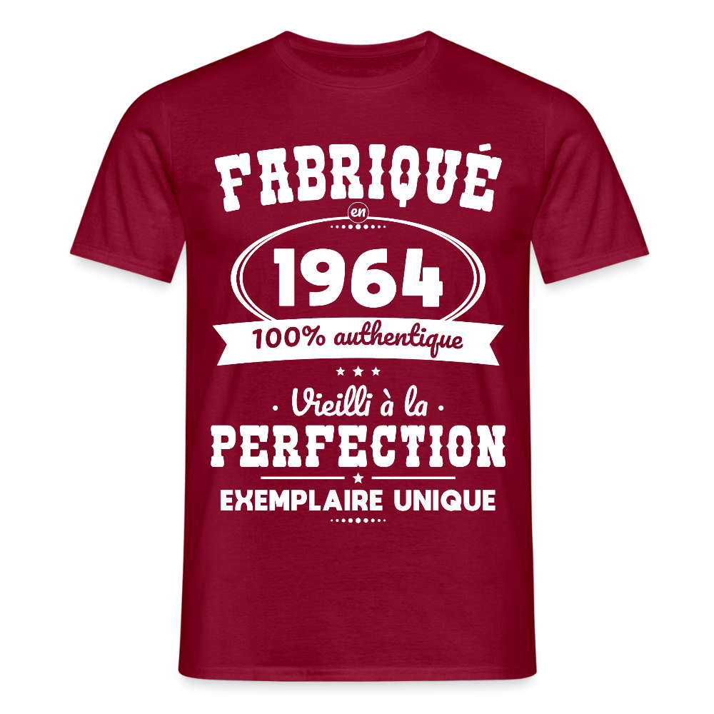 T-shirt Homme - Anniversaire 61 Ans - Fabriqué en 1964 - rouge brique