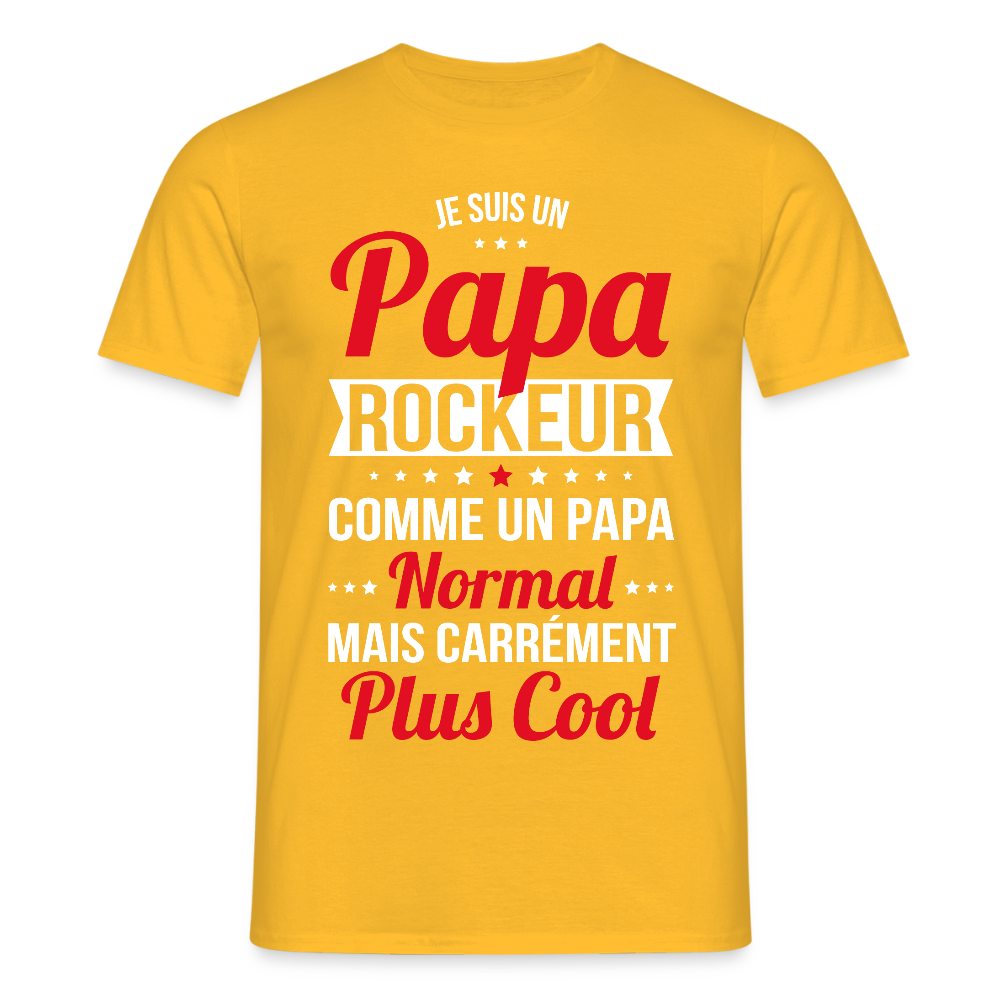 T-shirt Homme - Papa rockeur plus cool - jaune